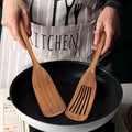 Wooden Spatula Set – 2-Piece Teak Cooking Utensils Slotted & Flat Turners