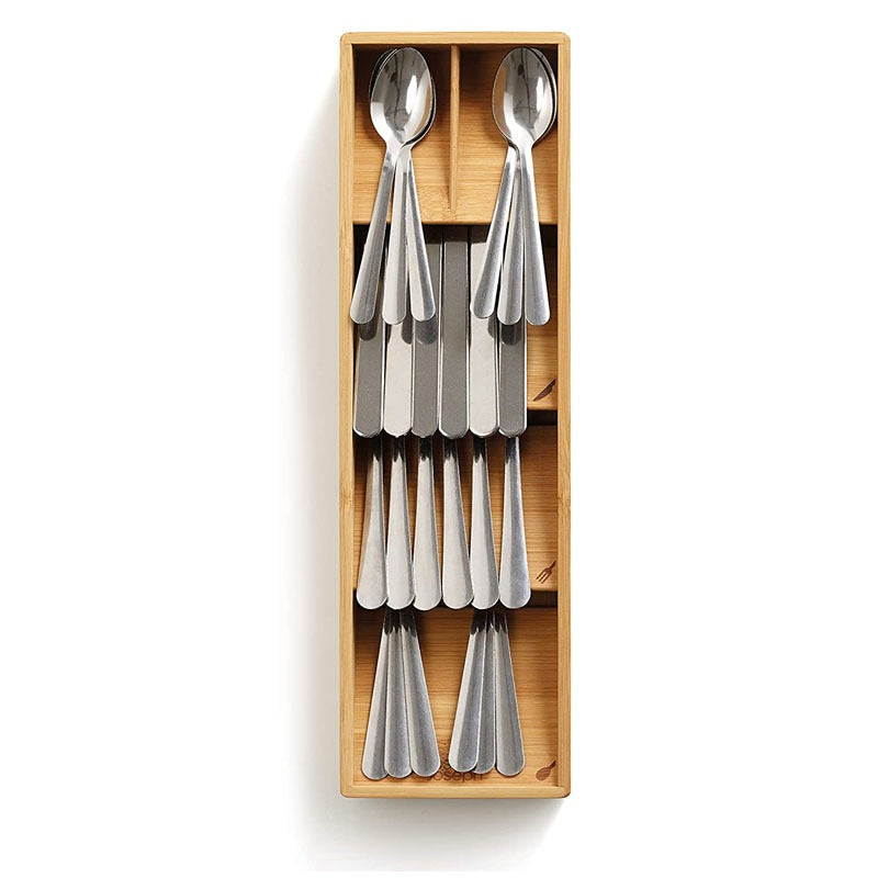 Compact Bamboo Cutlery Tray Organizer – 5 Compartments Holds 24+ Pieces