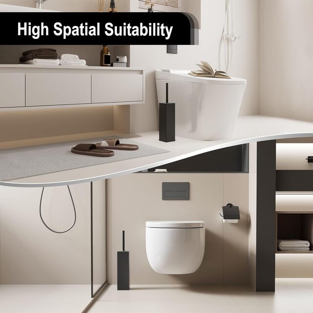 Square Standing Toilet Brush with Holder – Sleek 304 Stainless Steel Durable Finish