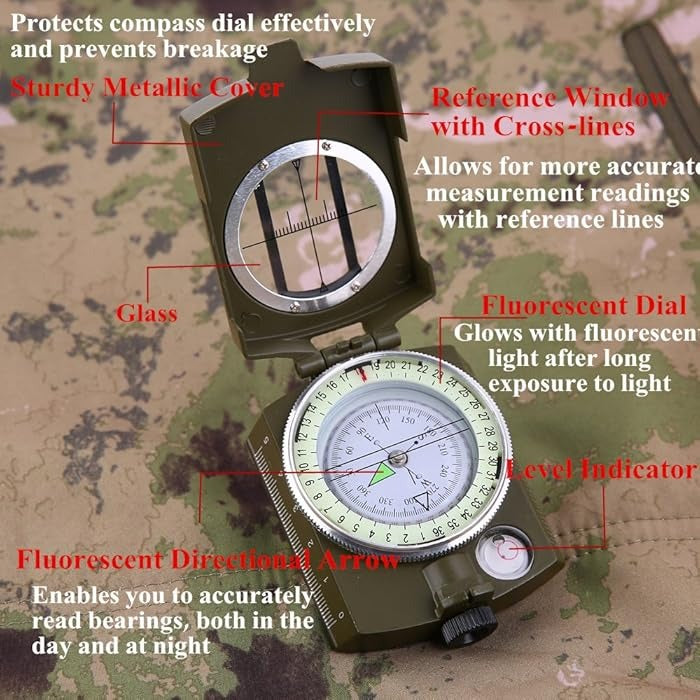 Military Lensatic Compass – Waterproof Hiking Survival Tool