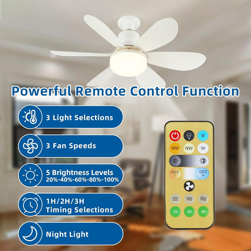 Compact Silent Ceiling Fan-Integrated Ceiling Light - Three Light Settings with Remote