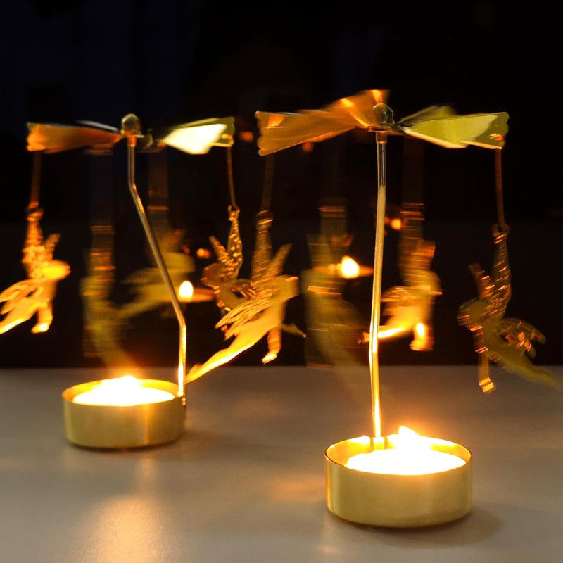 Pack of 2 Metal Rotary Candle Holder – Spinning Tea Light Carousel Candlestick
