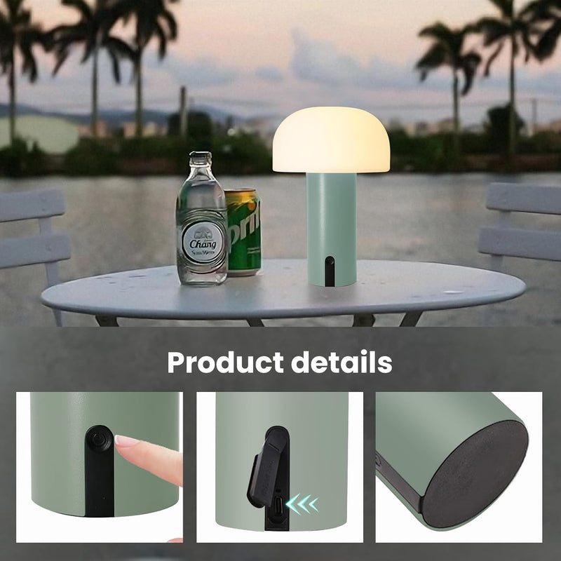 Rechargeable Mushroom Table Lamp – Waterproof with Touch-Dimmable LED Light