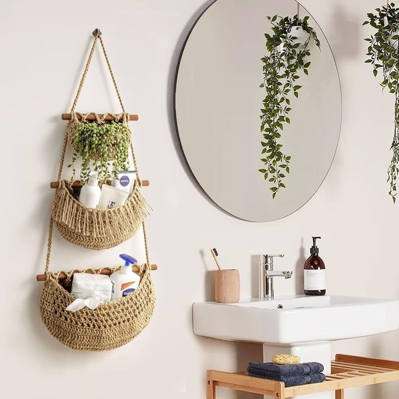 Macrame Hanging Basket – Boho Fruit & Vegetable Storage Basket And Kitchen Organizer