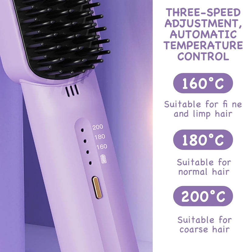Cordless Hair Straightener Brush – Rechargeable Anti-Scald Portable Hair Straightening Comb