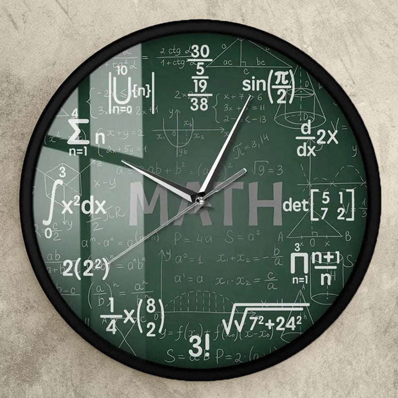 Green Math Chalkboard Wall Clock with Metal Frame – Ideal for Classrooms & Math Fans