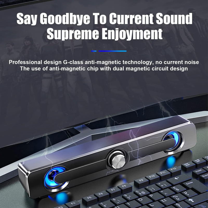 PC Soundbar Speaker – USB Powered with LED Lights 3.5mm Jack for Laptop & TV