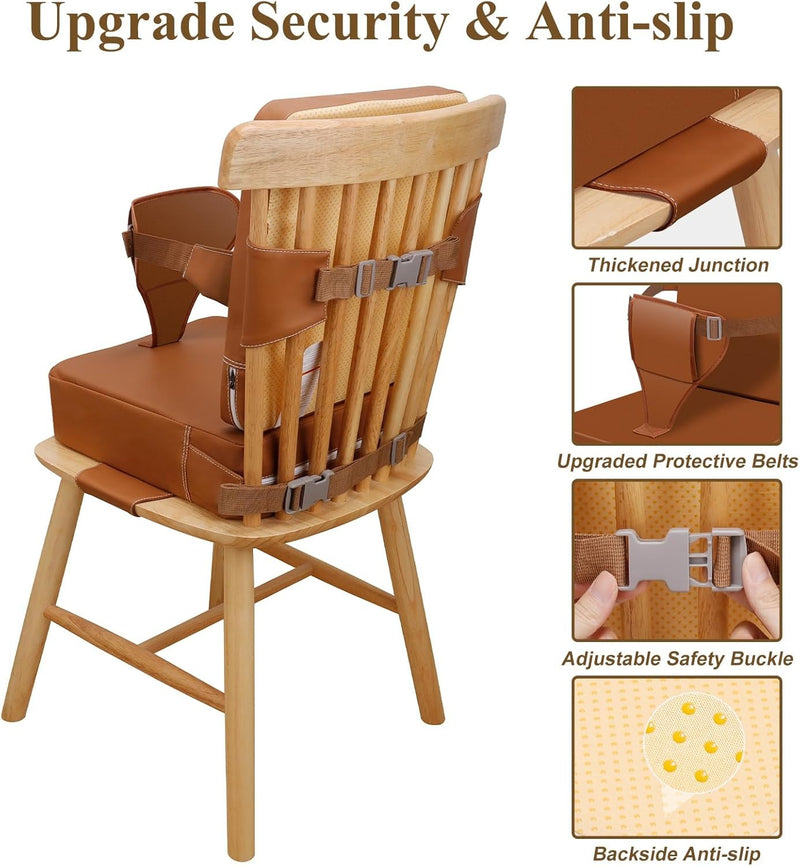 Portable Kids Booster Seat – Waterproof PU Chair with Backrest & Adjustable Straps