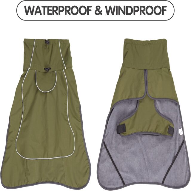 Waterproof Dog Coat – Fleece-Lined Winter Jacket with Reflective Straps & Harness Hole