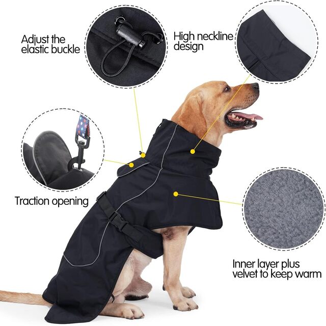 Waterproof Dog Coat – Fleece-Lined Winter Jacket with Reflective Straps & Harness Hole