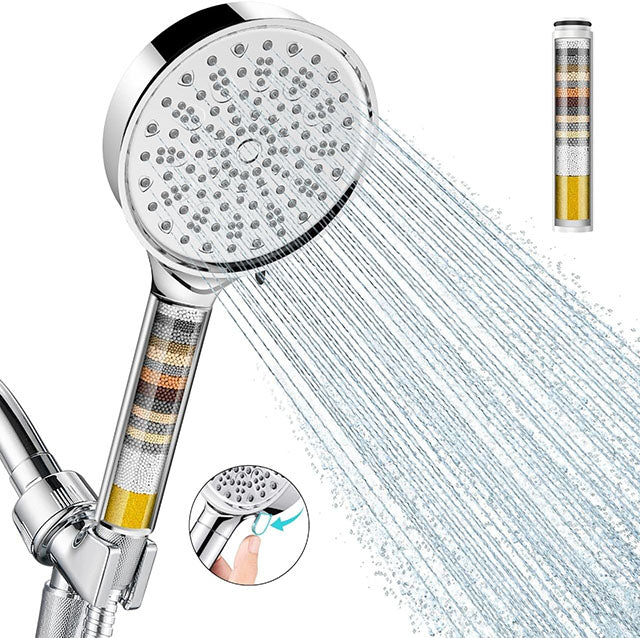Filtered Handheld Shower Head – High Pressure Water Softener with Filter Beads Hose and Bracket