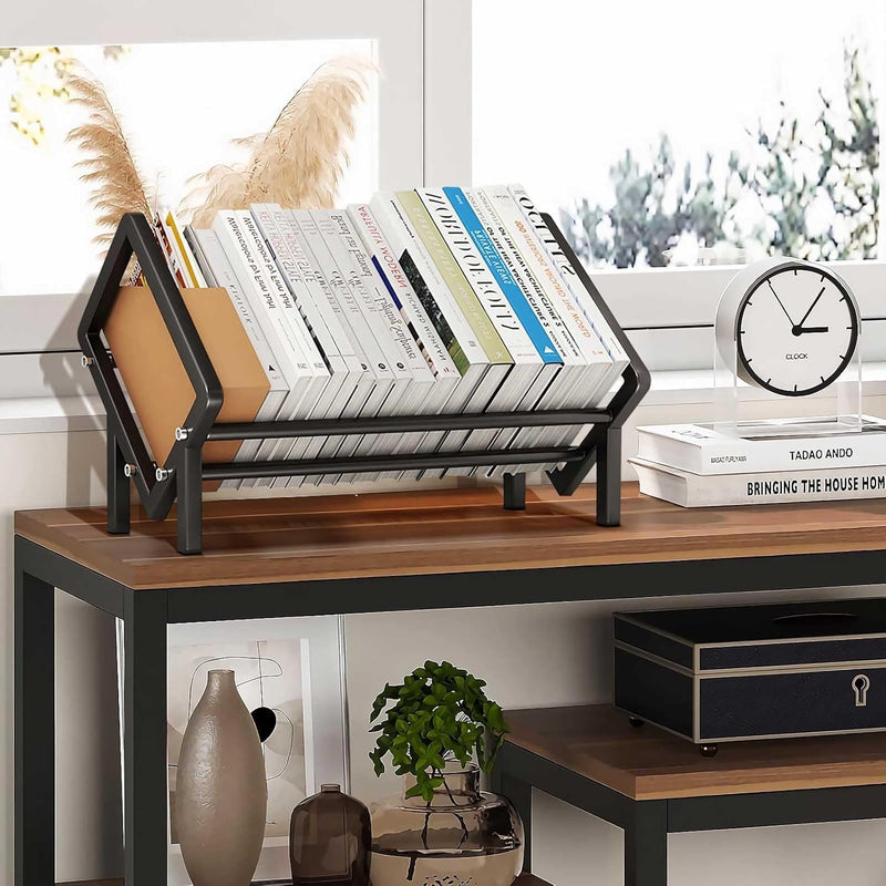 Stainless Steel Desktop Bookcase – 40cm Shelf Organizer for Books Records & Magazines
