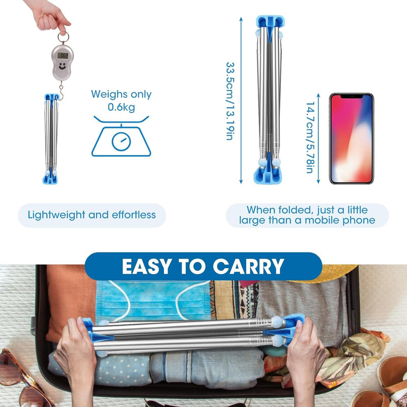Portable Folding Clothes Rail – Adjustable Telescopic Travel Garment Rail