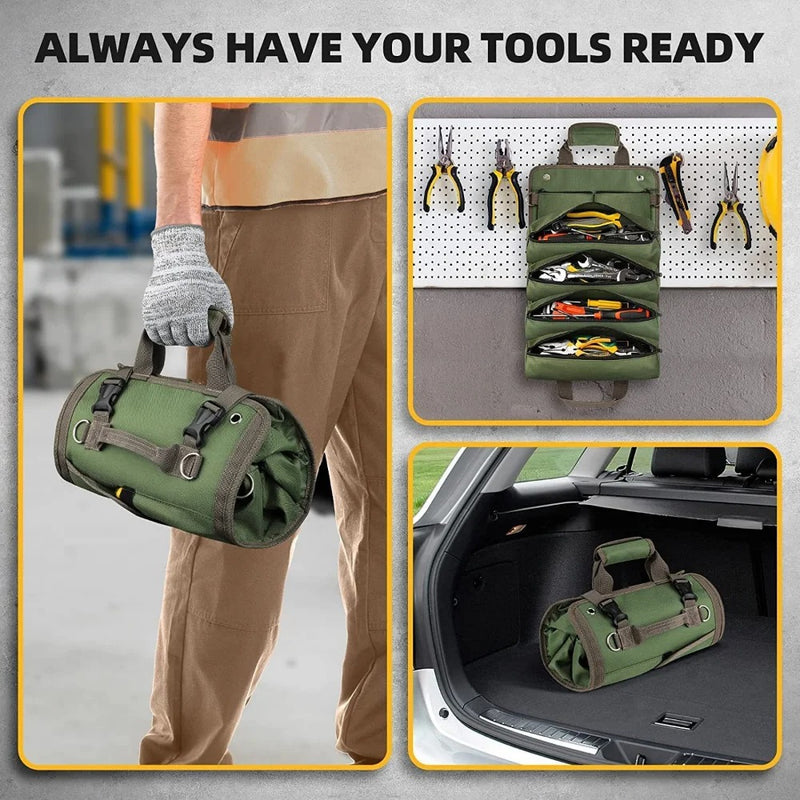 Heavy Duty Roll Up Tool Bag – Portable Multi-Compartment Tool Organiser