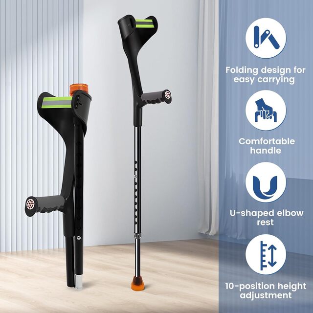 Lightweight Folding Forearm Crutches – Height Adjustable with Ergonomic Handle & Non-Slip Base