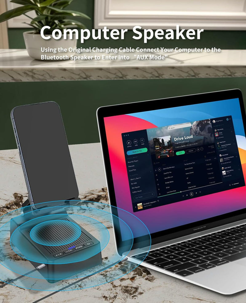 Phone Stand with Wireless HD Bluetooth Speaker and Anti-Slip Base