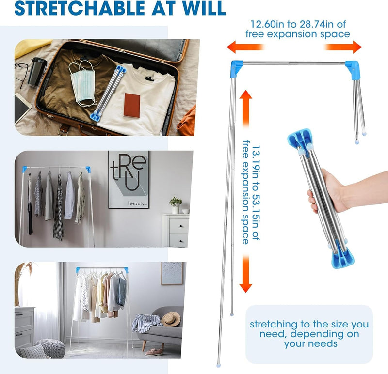 Portable Folding Clothes Rail – Adjustable Telescopic Travel Garment Rail