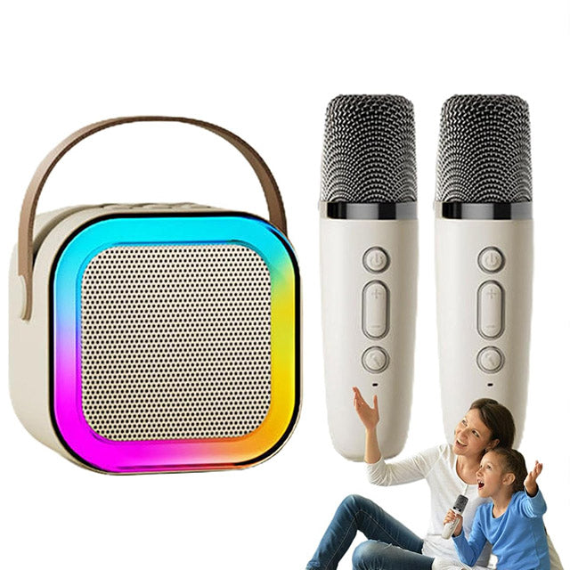Portable Karaoke Machine – Bluetooth Speaker with 2 Wireless Mics & LED Lights