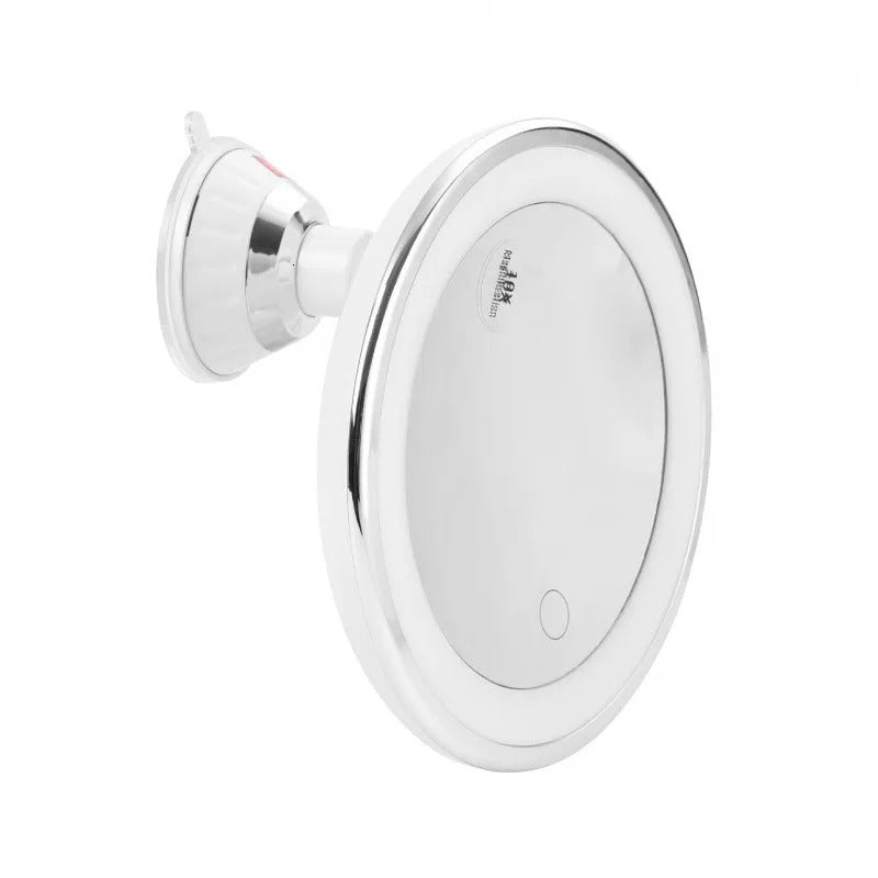 LED Makeup Vanity Mirror with 10x Magnification – Light Button Strong Suction Cup for Home & Travel