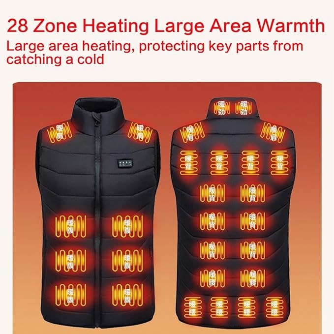 USB Heated Gilet – Rechargeable Winter Jacket with 4 Heat Settings and 28 Heating Zones