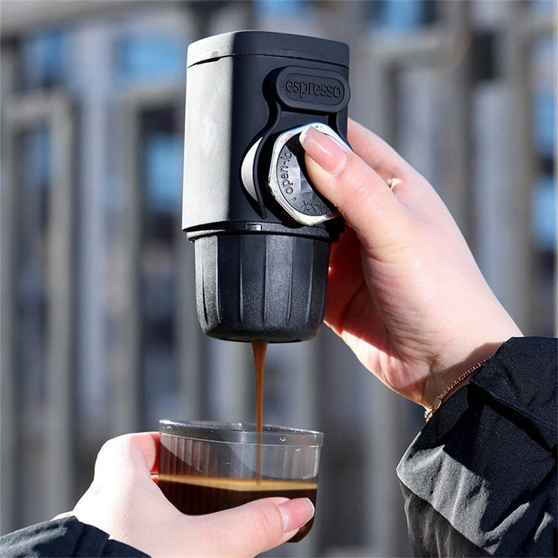 Portable Hand-Press Espresso Maker – Compact Coffee Machine for Capsules & Ground Powder
