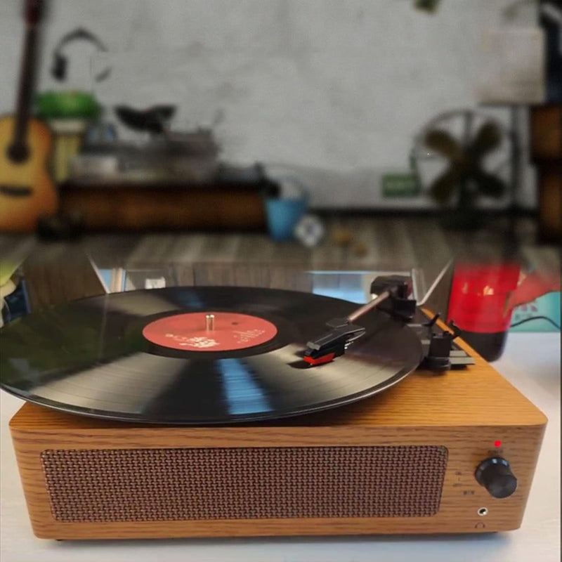 Portable Retro Vinyl Record Player – 3-Speed Turntable with Bluetooth Built-in Speakers & Dust Cover