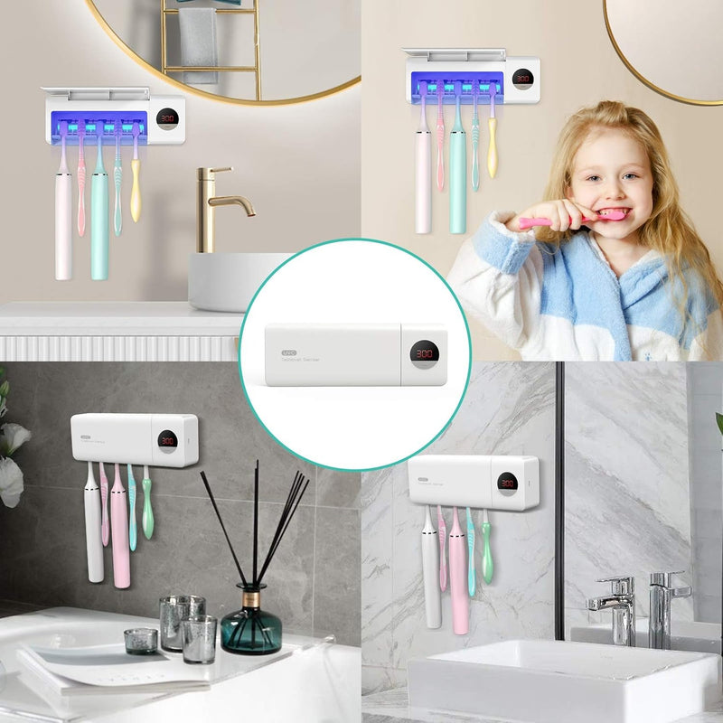 Wall-Mounted Toothbrush Holder with UV Sanitizer – Rechargeable Timer & Organizer