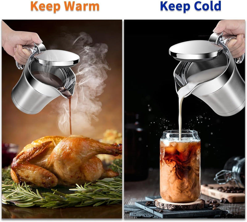 Double-Walled Insulated Gravy Boat – Stainless Steel Thermal Jug with Easy-Lift Lid
