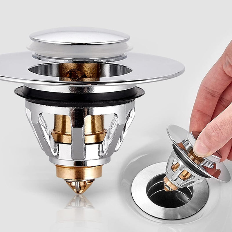 Universal Pop-Up Sink Plug 35–44mm –  Set of 3 Chrome Brass & Stainless Steel Drain Stopper