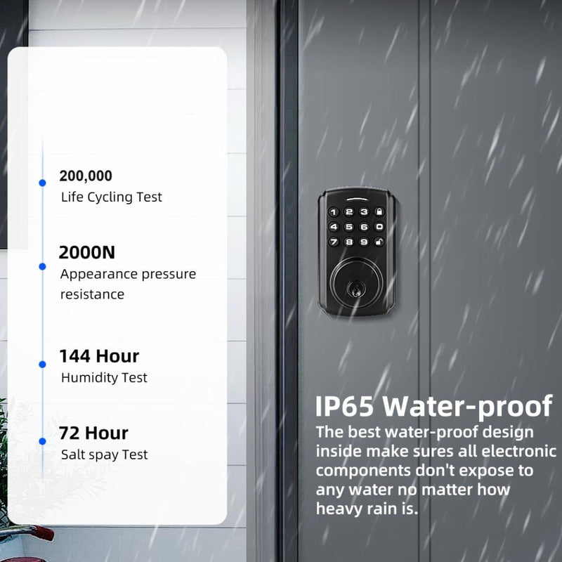 Smart Deadbolt Lock – Wi-Fi & Bluetooth Electronic Door Lock and IP65 Waterproof Protection