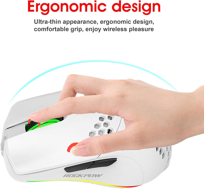 Ultralight Wireless Gaming Mouse – 2.4G Honeycomb RGB Mouse with 6 Programmable Buttons & Adjustable DPI