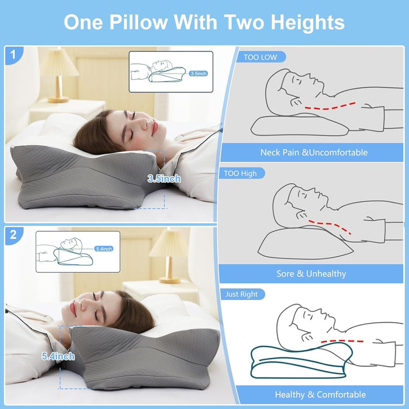 Ergonomic Memory Foam Neck Pillow – Pain Relief for Side Back & Stomach Sleepers