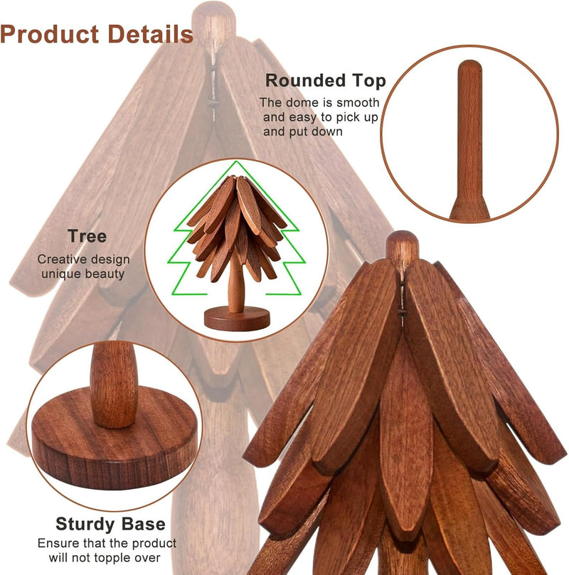 Wooden Tree Trivet Set with Stand – 3 Piece Heat-Resistant Coasters