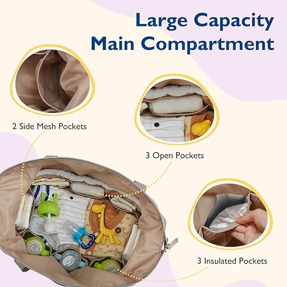 Large Capacity Baby Diaper Bag – Travel Tote with Pacifier Pouch & Changing Bag