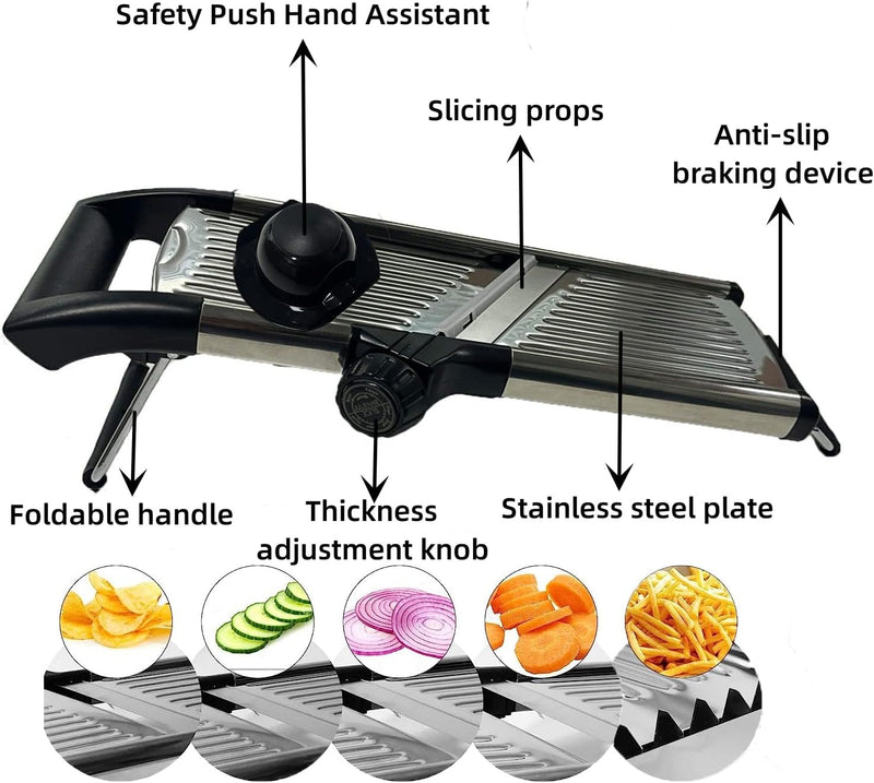 Adjustable Professional Mandoline Slicer – Stainless Steel Vegetable & Fruit Cutter for Effortless Kitchen Prep