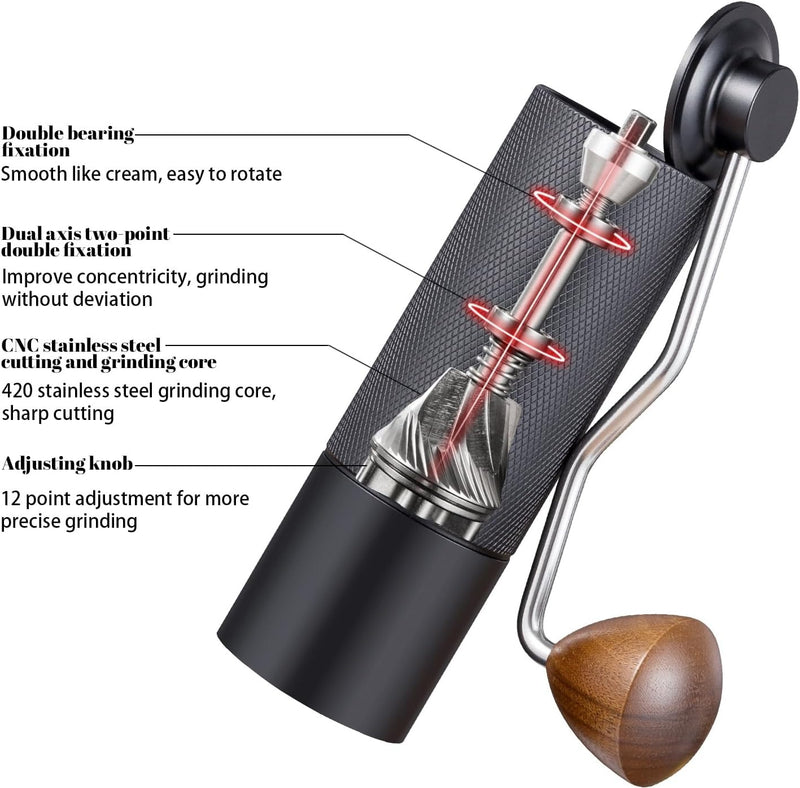 Manual Coffee Grinder – Adjustable Stainless Steel Burrs 25g Capacity Wooden