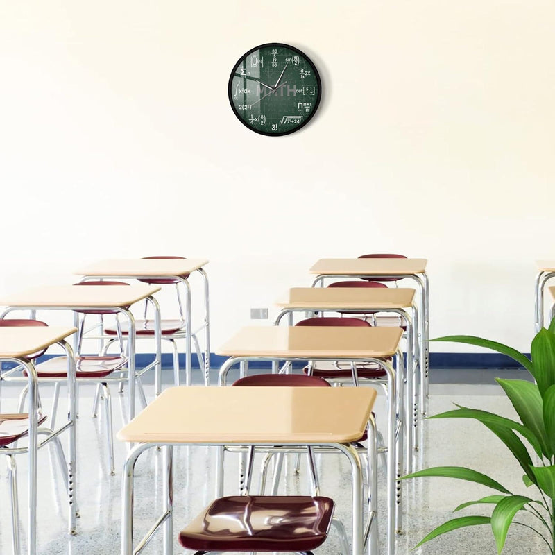 Green Math Chalkboard Wall Clock with Metal Frame – Ideal for Classrooms & Math Fans