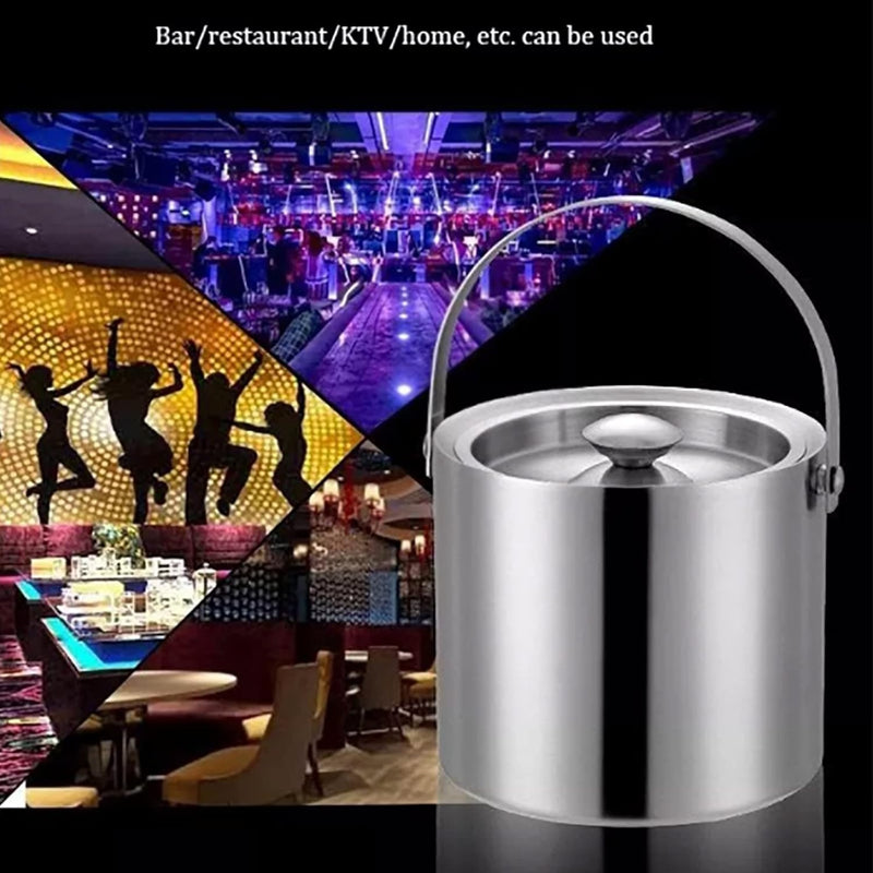 Double-Walled Stainless Steel Ice Bucket –  2L Insulated Sleek Brushed Design With Long-Lasting Chill