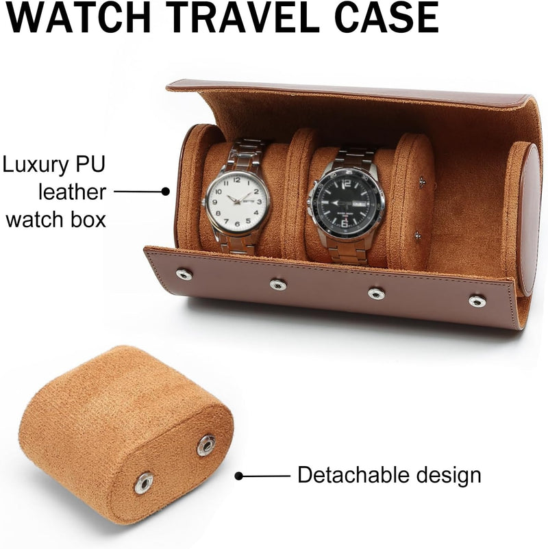Premium Leather Watch Roll Case – 3-Slot Portable Watch Box Organizer for Men