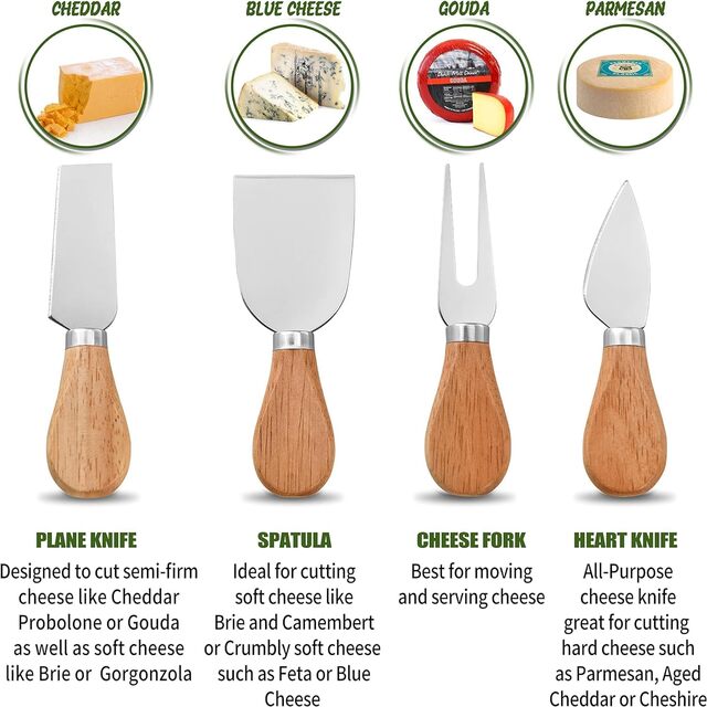 Round Acacia Wood Cheese Board Set – 4-Piece Charcuterie & Cutting Board with Knives