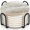 Set of 6 Marble Sandstone Ceramic Coasters with Holder & Cork Base