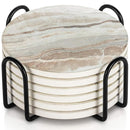 Set of 6 Marble Sandstone Ceramic Coasters with Holder & Cork Base