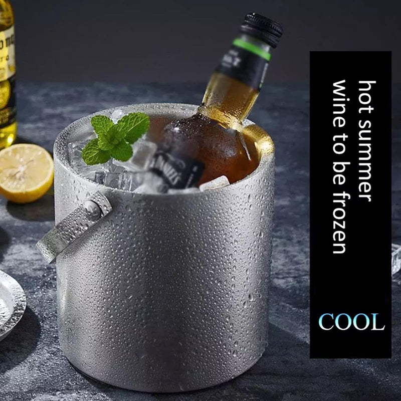 Double-Walled Stainless Steel Ice Bucket –  2L Insulated Sleek Brushed Design With Long-Lasting Chill