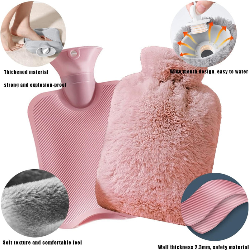 Hot Water Bottle with Soft Cover – 2L Large Capacity Winter Warmer