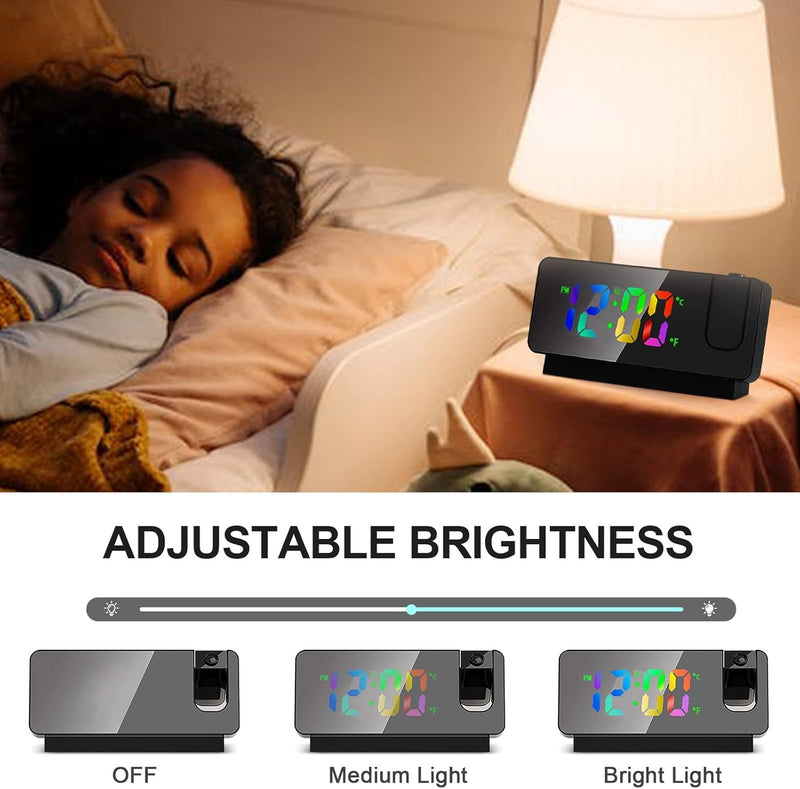 Projection Alarm Clock – LED Display 180° Projector Temp Snooze Night Mode Mains Powered