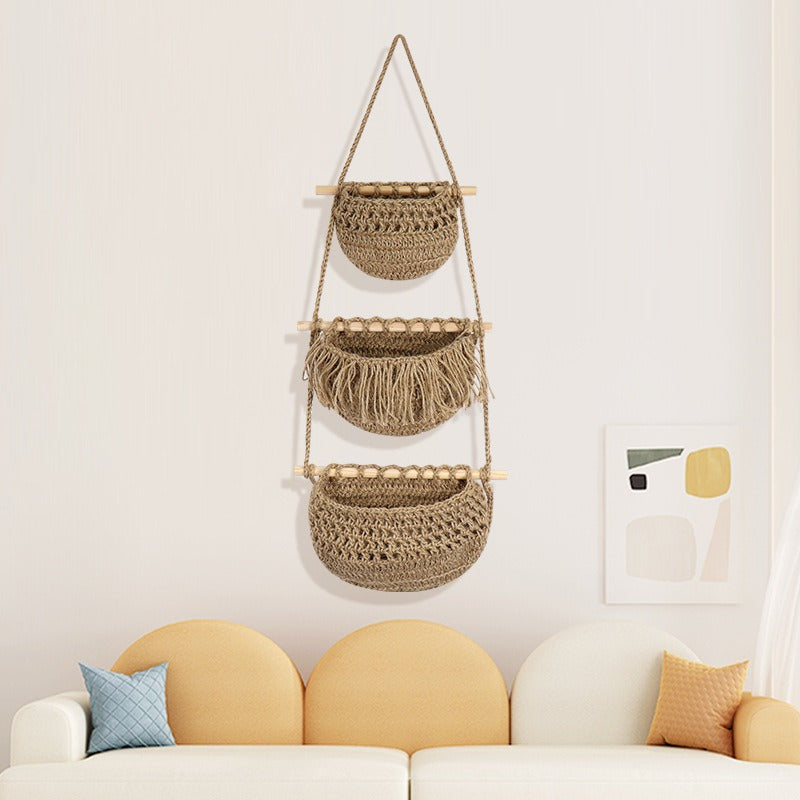 Macrame Hanging Basket – Boho Fruit & Vegetable Storage Basket And Kitchen Organizer