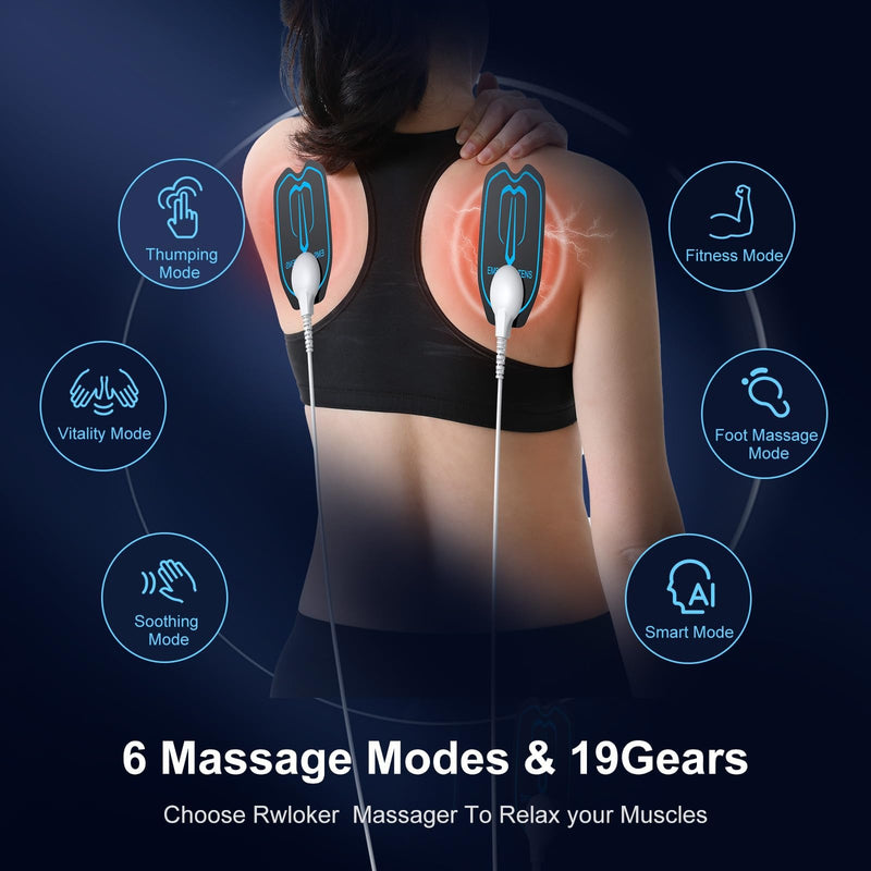 TENS Machine for Pain Relief 8 Patches – EMS Massager with 6 Modes & 19 Intensity Levels
