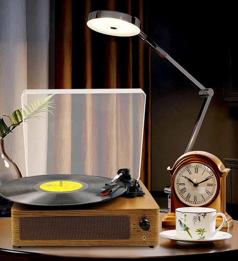 Portable Retro Vinyl Record Player – 3-Speed Turntable with Bluetooth Built-in Speakers & Dust Cover
