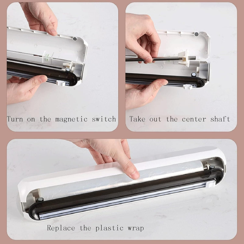 Cling Film & Aluminum Foil Dispenser with Slide Cutter – Reusable Kitchen Organizer