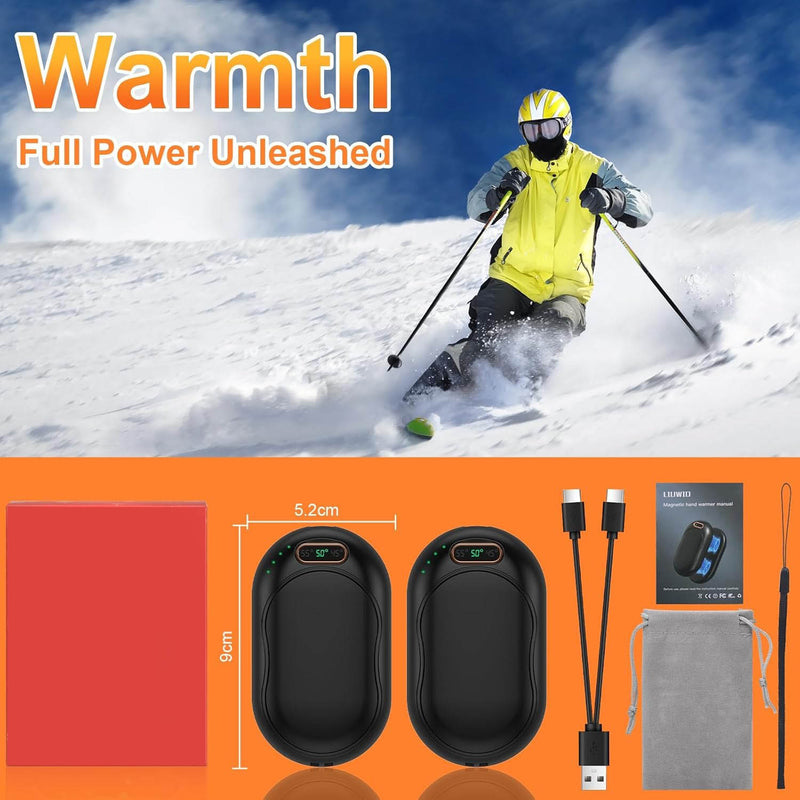 Rechargeable Magnetic Hand Warmers –  2-Pack 5000mAh Double-Sided Heating with 3 Levels